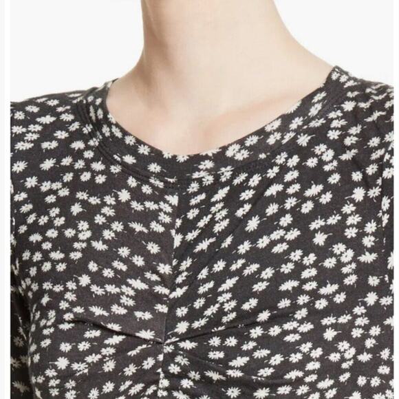 REBECCA TAYLOR DRESS RUCHED PREPPY CHIC FLORAL FIZZ BLACK IVORY Sz M TRENDY - Picture 7 of 15